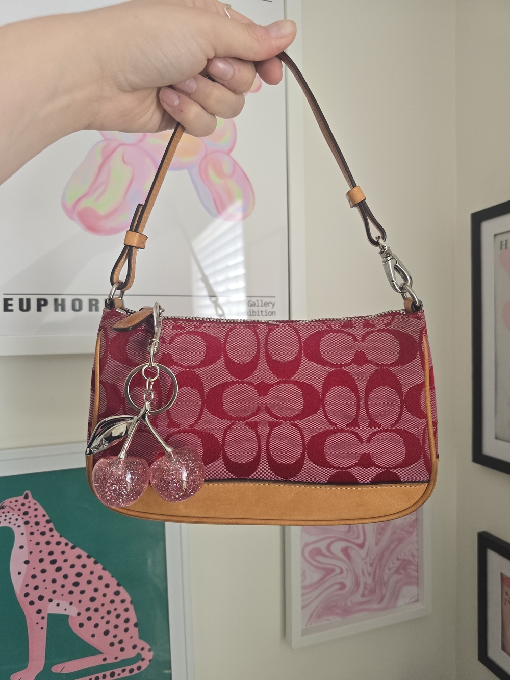 Rare Vintage Coach Red And Pink Demi Y2K Bag w/Cherry Charm